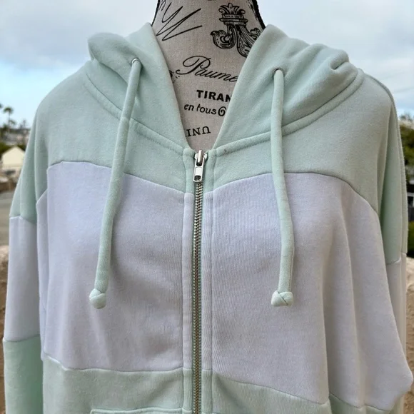 Wildfox Essentials mint green white blocked marquis zip hoodie sweater S small - Picture 4 of 12